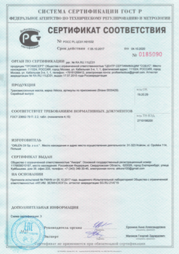 Сертификат соответствия Аккора